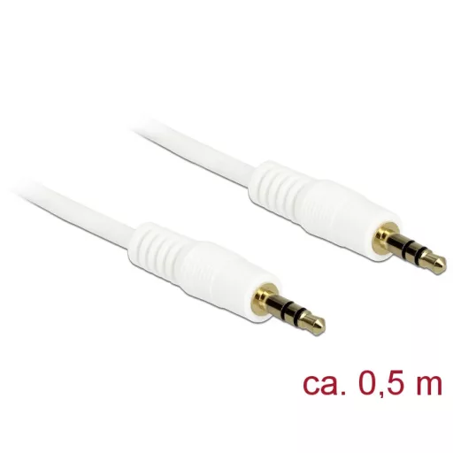 Delock Stereo Jack kábel 3.5 mm 3 pin apa > apa 0.5 m fehér (83743)