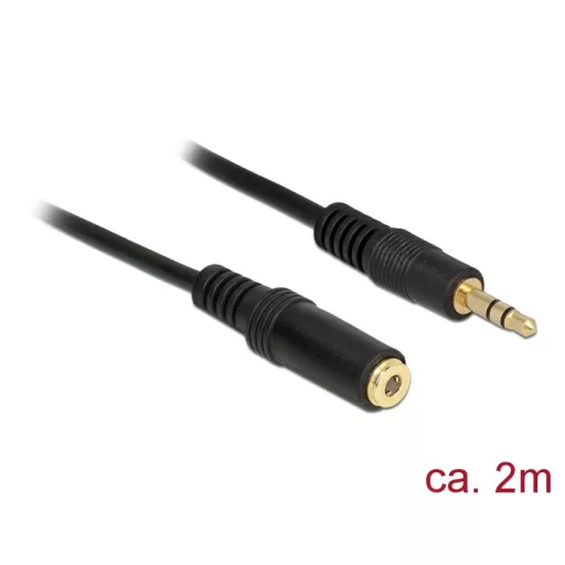 Delock Stereo Jack hosszabbító kábel 3.5 mm 3 pin apa > anya 2 m fekete (83766)
