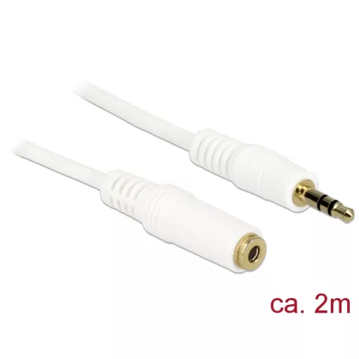 Delock Stereo Jack hosszabbító kábel 3.5 mm 3 pin apa > anya 2 m fehér (83767)