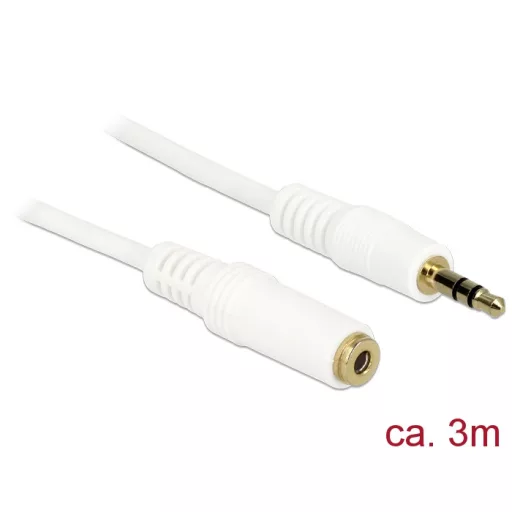 Delock Stereo Jack hosszabbító kábel 3.5 mm 3 pin apa > anya 3 m fehér (83769)