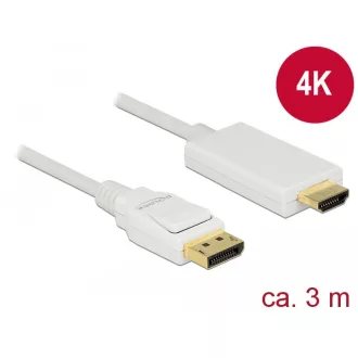   Delock Kábel Displayport 1.2 dugó > High Speed HDMI-A dugó passzív 4K 3 m fehér (83819)