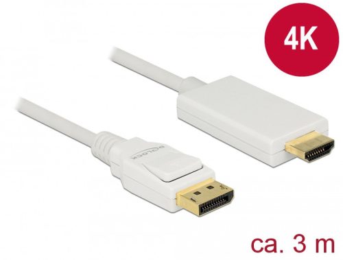 Delock Kábel Displayport 1.2 dugó > High Speed HDMI-A dugó passzív 4K 3 m fehér