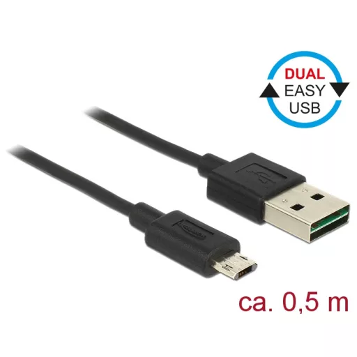 Delock Kábel, EASY-USB 2.0-s A-típusú csatlakozódugó > EASY-USB 2.0-s Micro-B típusú csatlakozódugó, (83845)