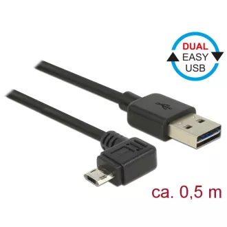   Delock Kábel, EASY-USB 2.0-s A csatlakozó > EASY-USB 2.0-s Micro-B csatlakozó ívelt bal / jobb, 0,5m (83847)
