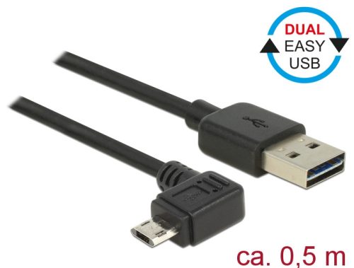 Delock Kábel, EASY-USB 2.0-s A csatlakozó > EASY-USB 2.0-s Micro-B csatlakozó ívelt bal / jobb, 0,5m