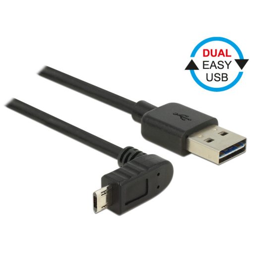 Delock Kábel, EASY-USB 2.0-s A-típusú csat. > EASY-USB 2.0-s Micro-B típusú csat.ívelt 0,5 m, fekete (83849)