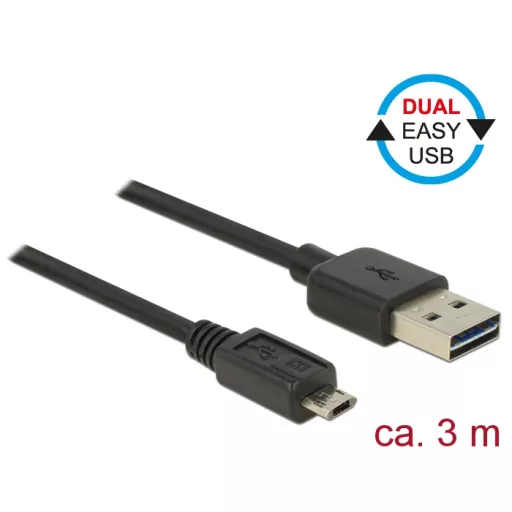 Delock Kábel, EASY-USB 2.0-s A-típusú csatlakozódugó > EASY-USB 2.0-s Micro-B típusú csatlakozódugó, (83851)