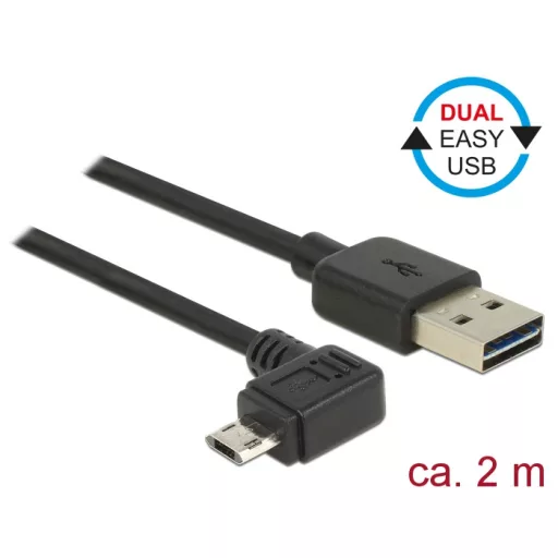 Delock Kábel, EASY-USB 2.0-s A-típusú csatlakozódugó > EASY-USB 2.0-s Micro-B típusú csatlakozódugó, (83853)