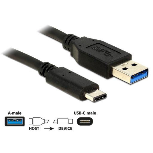 Delock Kábel USB 10 Gbps (USB 3.1, Gen 2), A típusú csatlakozódugó > USB Type-C 0,5 m hosszú fekete (83869)