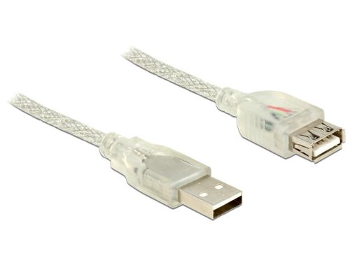 Delock USB 2.0-s bővítőkábel A-típusú csatlakozódugóval > USB 2.0-s, A-típusú 0,5 m, áttetsző