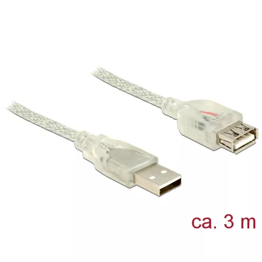 Delock USB 2.0-s bővítőkábel A-típusú csatlakozódugóval > USB 2.0-s, A-típusú csatlakozóhüvellyel, 3 (83884)
