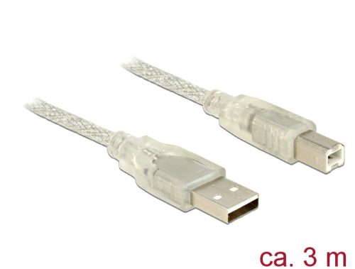 Delock USB 2.0-s kábel A-típusú csatlakozódugóval > USB 2.0-s, B-típusú csatlakozódugóval, 3 m, átte