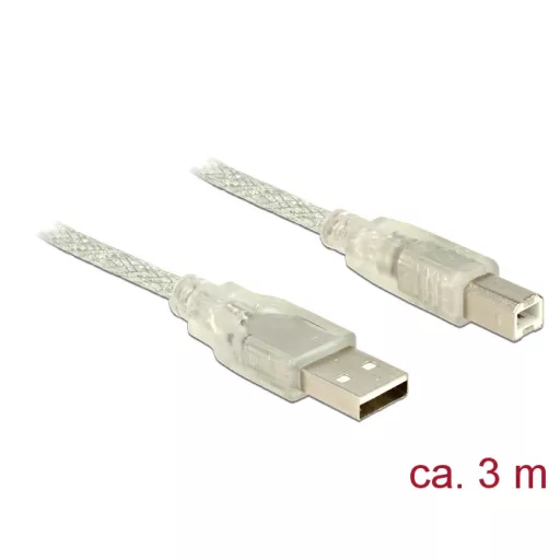 Delock USB 2.0-s kábel A-típusú csatlakozódugóval > USB 2.0-s, B-típusú csatlakozódugóval, 3 m, átte (83895)