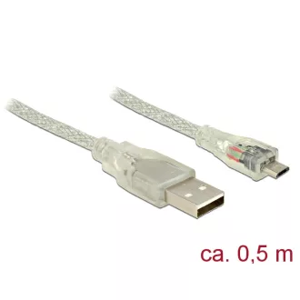   Delock USB 2.0-s kábel A-típusú csatlakozódugóval > USB 2.0 Micro-B csatlakozódugóval, 0,5 m, áttets (83897)