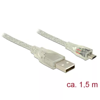   Delock USB 2.0-s kábel A-típusú csatlakozódugóval > USB 2.0 Micro-B csatlakozódugóval, 1,5 m, áttets (83899)