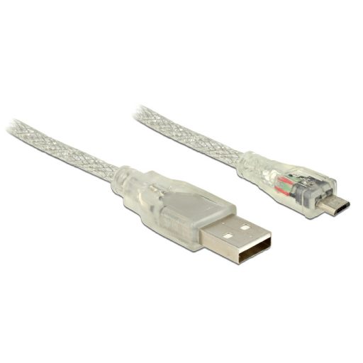 Delock USB 2.0-s kábel A-típusú csatlakozódugóval > USB 2.0 Micro-B csatlakozódugóval 2 m, áttetsző (83901)