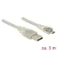 Delock USB 2.0-s kábel A-típusú csatlakozódugóval > USB 2.0 Micro-B csatlakozódugóval, 3 m, áttetsző (83902)