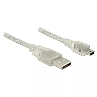   Delock USB 2.0-s kábel A-típusú csatlakozódugóval > USB 2.0 Mini-B csatlakozódugóval, 0,5 m áttetsző (83904)