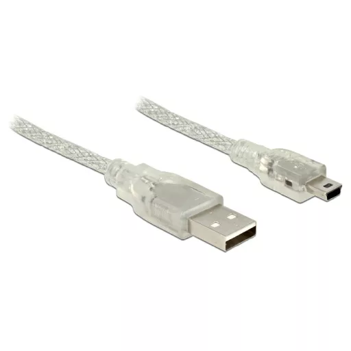 Delock USB 2.0-s kábel A-típusú csatlakozódugóval > USB 2.0 Mini-B csatlakozódugóval, 0,5 m áttetsző (83904)