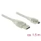 Delock USB 2.0-s kábel A-típusú csatlakozódugóval > USB 2.0 Mini-B csatlakozódugóval, 1,5 m, áttetsz (83906)