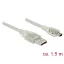 Delock USB 2.0-s kábel A-típusú csatlakozódugóval > USB 2.0 Mini-B csatlakozódugóval, 1,5 m, áttetsz (83906)