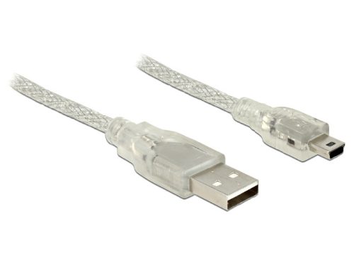 Delock USB 2.0-s kábel A-típusú csatlakozódugóval > USB 2.0 Mini-B csatlakozódugóval 2 m, áttetsző