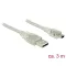 Delock USB 2.0-s kábel A-típusú csatlakozódugóval > USB 2.0 Mini-B csatlakozódugóval, 3 m, áttetsző (83908)
