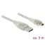 Delock USB 2.0-s kábel A-típusú csatlakozódugóval > USB 2.0 Mini-B csatlakozódugóval, 3 m, áttetsző (83908)