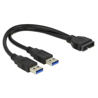   Delock kábel USB 3.0 tűs fejléc apa > 2 x USB 3.0 Type-A apa 25 cm (83910)