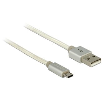   Delock adat és töltő kábel USB 2.0 A típus apa> USB 2.0 Micro-B textil árnyékolással, fehér (83916)