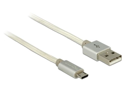 Delock adat és töltő kábel USB 2.0 A típus apa> USB 2.0 Micro-B textil árnyékolással, fehér (83916)