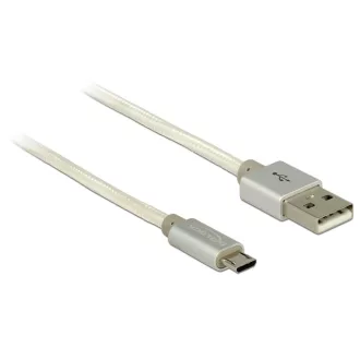   Delock adat- és töltőkábel USB-A 2.0 csatlakozó> MicroUSB-B 2.0, textil árnyékolással, 2m, fehér (83917)