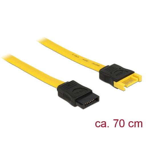 Delock SATA 6 Gb/s-s bővítőkábel csatlakozódugóval > SATA-s, csatlakozóhüvellyel, 70 cm, sárga (83950)