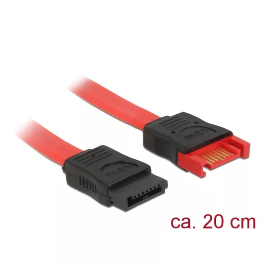 Delock SATA 6 Gb/s-s bővítőkábel csatlakozódugóval > SATA-s, csatlakozóhüvellyel, 20 cm, piros (83952)