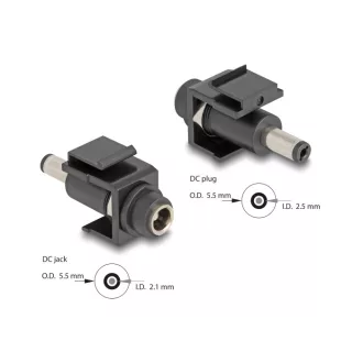   Delock Keystone modul, DC 5,5 x 2,1 mm-csatlakozóhüvely, DC 5,5 x 2,5 mm méretű apa, fekete (84163)