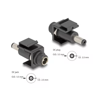   Delock Keystone modul, DC 5,5 x 2,5 mm-csatlakozóhüvely, DC 5,5 x 2,5 mm méretű apa, fekete (84166)