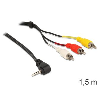   Delock kábel sztereo jack 3.5 mm 4 pin apa, forgatott > 3 x RCA apa, 1,5 m (84504)