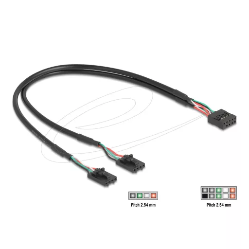 Delock Kábel USB 2.0-s csatlakozóhüvellyel, 2,54 mm, 10 tű a 2 x USB 2.0-s csatlakozóhüvellyel, 2,54 mm, 4 tű, 30 cm (84513)