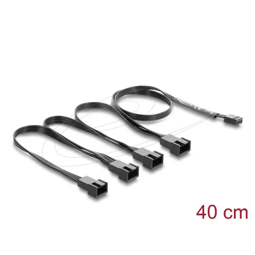 Delock Ventilátorkábel 1 x 4 tűs PWM csatlakozóaljzat - 4 x 4 tűs PWM csatlakozó, fekete   40 cm hosszú, 20 cm-es elágazással (84540)