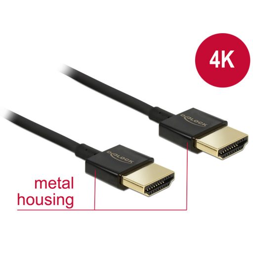 Delock Nagysebességű HDMI-kábel Ethernettel - HDMI-A > HDMI-A, 3D,4K, 1,5 m, vékony, prémium (84772)