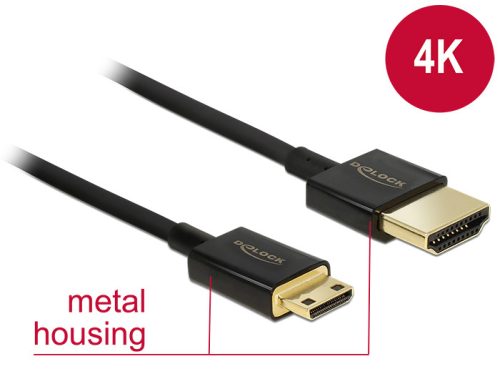 Delock kábel High Speed HDMI Ethernettel - HDMI-A apa> HDMI Mini-C apa3D 4K 0.5 m vékony Prémium