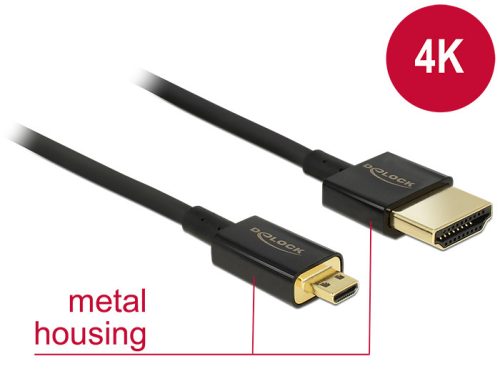 Delock Nagysebességű HDMI-kábel Ethernettel - HDMI-A > HDMI Micro-D, 3D, 4K, 0,5 m, vékony, prémium