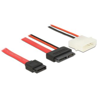   Delock kábel Slim SATA anya > SATA 7 tűs + 2 tűs tápcsatlakozó apa 70 cm (84791)