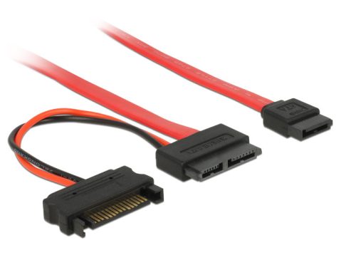 Delock Slim SATA kábel Vékony SATA anya > SATA 7 tűs + SATA 15 tűs 5 V 30 cm