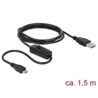   Delock Töltő kábel USB 2.0 Type-A apa > USB 2.0 Micro-B apa kapcsolóval, Raspberry Pi 1.5 m (84803)