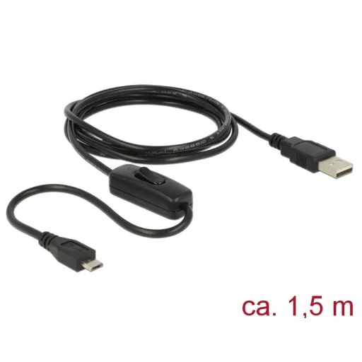 Delock Töltő kábel USB 2.0 Type-A apa > USB 2.0 Micro-B apa kapcsolóval, Raspberry Pi 1.5 m (84803)