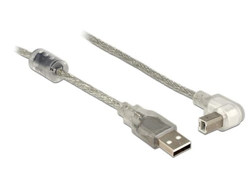 Delock USB 2.0-s kábel A-típusú dugó > USB 2.0 B-típusú dugó derékszögű 2,0 m áttetsző