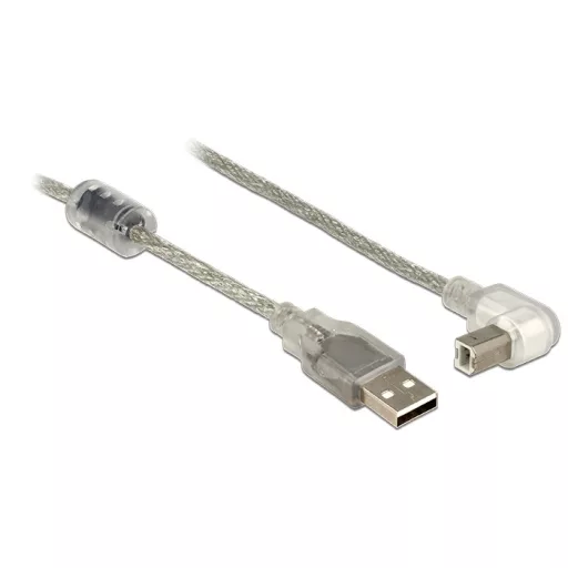 Delock USB 2.0-s kábel A-típusú dugó > USB 2.0 B-típusú dugó derékszögű 2,0 m áttetsző (84814)