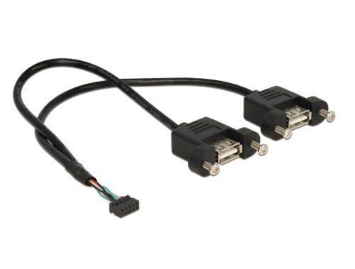 Delock kábel USB 2.0 tűs fejléc 2,00 mm-es 10 tűs anya>2xUSB 2.0 Type-A anya panelre szerel. 25x25cm (84832)