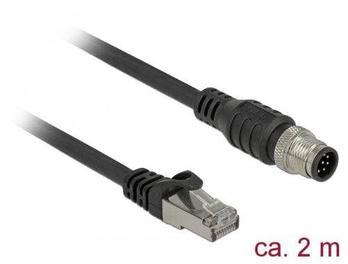 Delock RJ45 csatlakozót és M12 csatlakozót összekötő kábel 8 tűs A kódolt Cat.5e SFTP 2 m hosszú